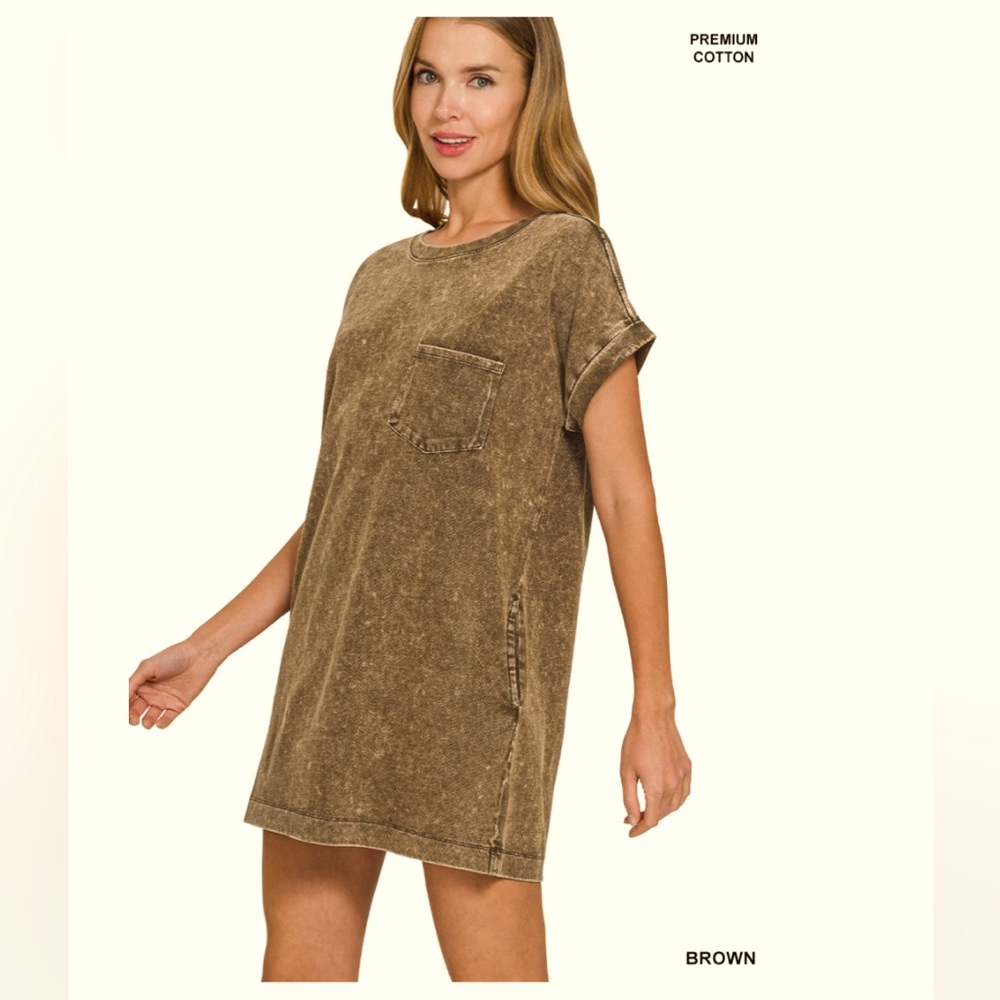 🤎Zenana Outfitters Brown Cotton Dress with pockets - Picture 2 of 13